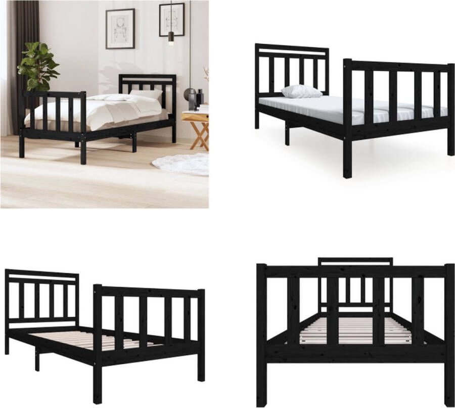 VidaXL Bedframe massief hout zwart 90x190 cm 3FT6 Single Bedframe Bedframes Eenpersoonsbed Bed