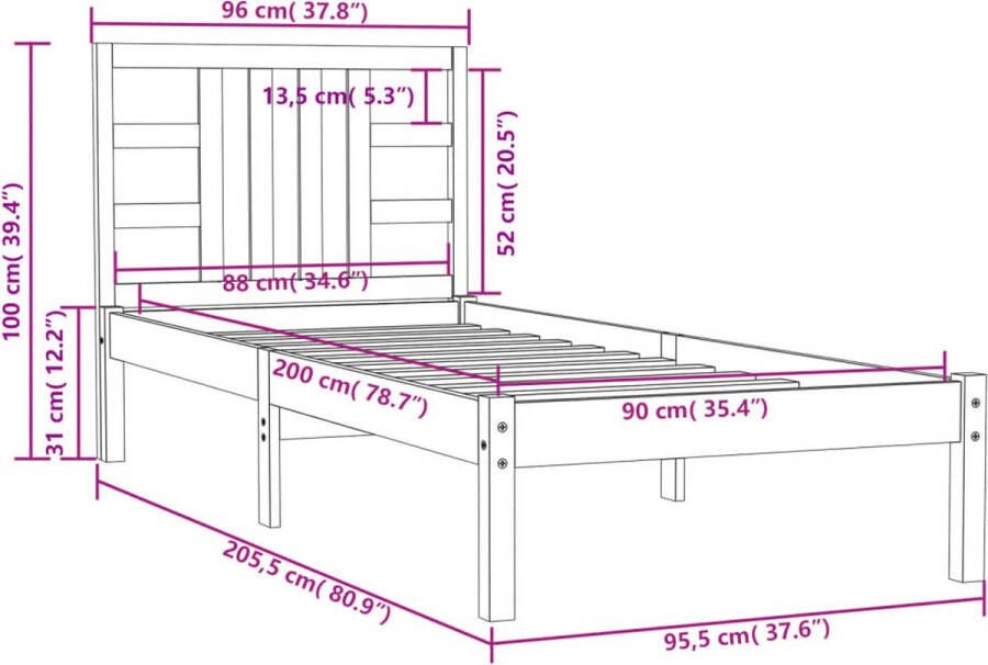 VidaXL -Bedframe-massief-hout-zwart-90x200-cm - Foto 2