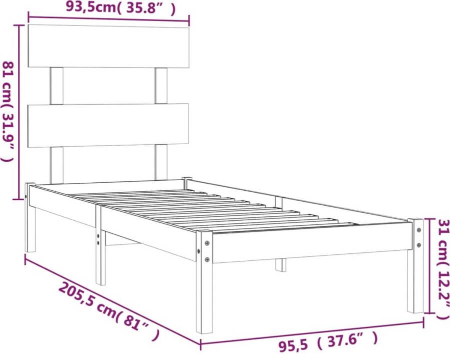 VidaXL -Bedframe-massief-hout-zwart-90x200-cm