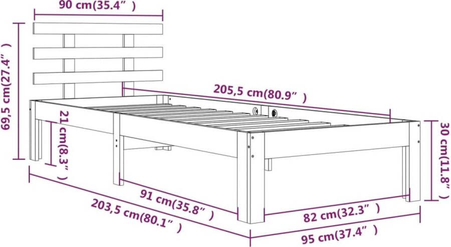VidaXL -Bedframe-massief-hout-zwart-90x200-cm - Foto 3