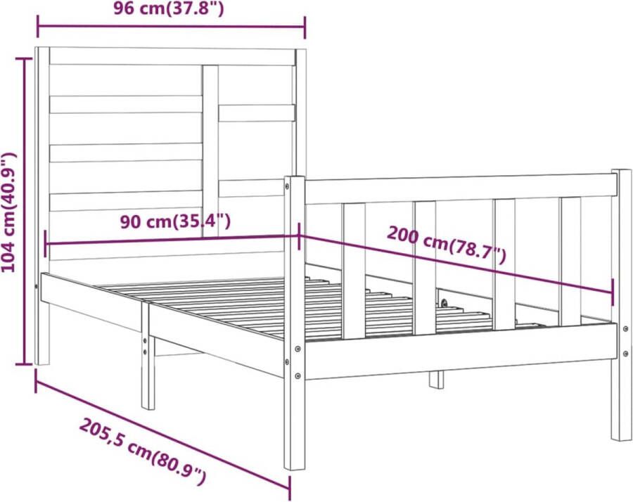 VidaXL -Bedframe-massief-hout-zwart-90x200-cm - Foto 2