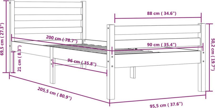 VidaXL -Bedframe-massief-hout-zwart-90x200-cm - Foto 2