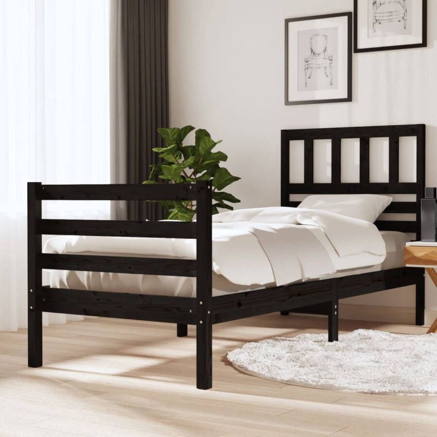 VidaXL -Bedframe-massief-hout-zwart-90x200-cm - Foto 1