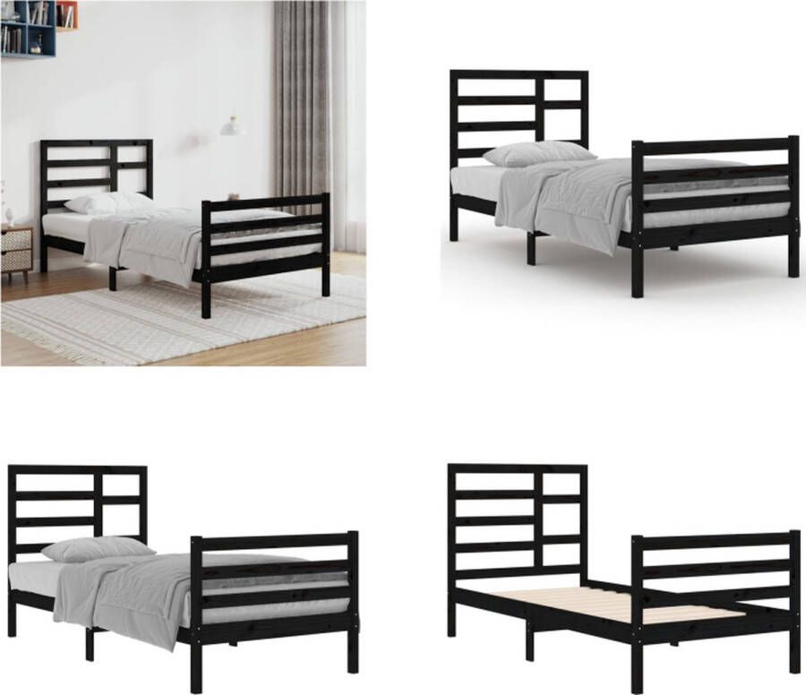 VidaXL Bedframe massief hout zwart 90x200 cm Bedframe Bedframes Bed Bedbodem