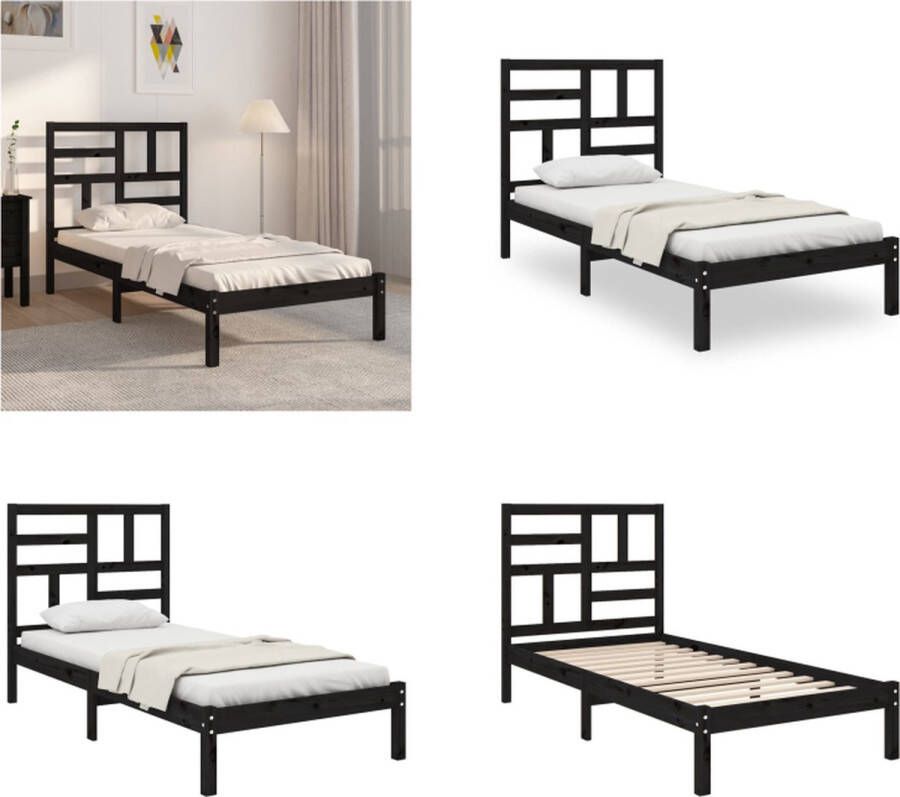 VidaXL Bedframe massief hout zwart 90x200 cm Bedframe Bedframes Bed Bedbodem