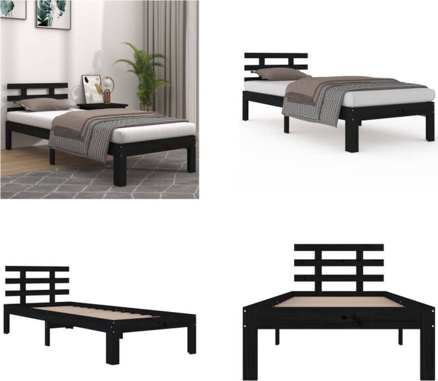 VidaXL Bedframe massief hout zwart 90x200 cm Bedframe Bedframes Bed Bedbodem