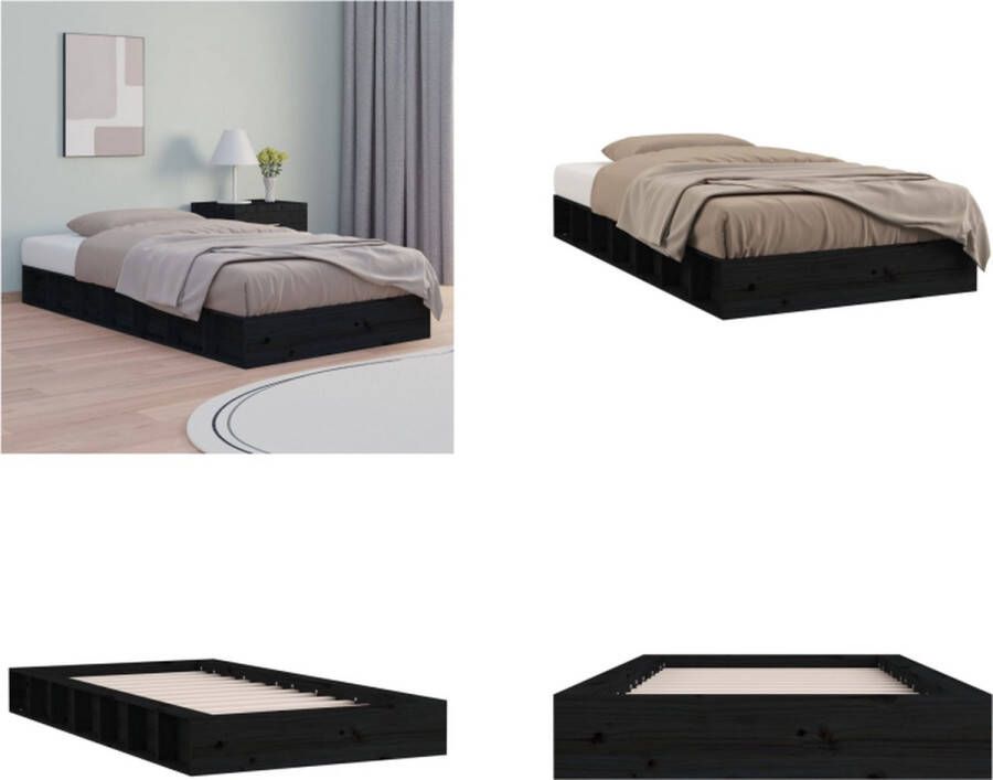 VidaXL Bedframe massief hout zwart 90x200 cm Bedframe Bedframes Bed Bedbodem - Foto 2