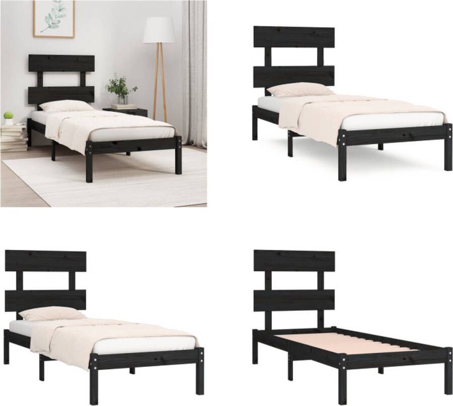 VidaXL Bedframe massief hout zwart 90x200 cm Bedframe Bedframes Eenpersoonsbed Bed
