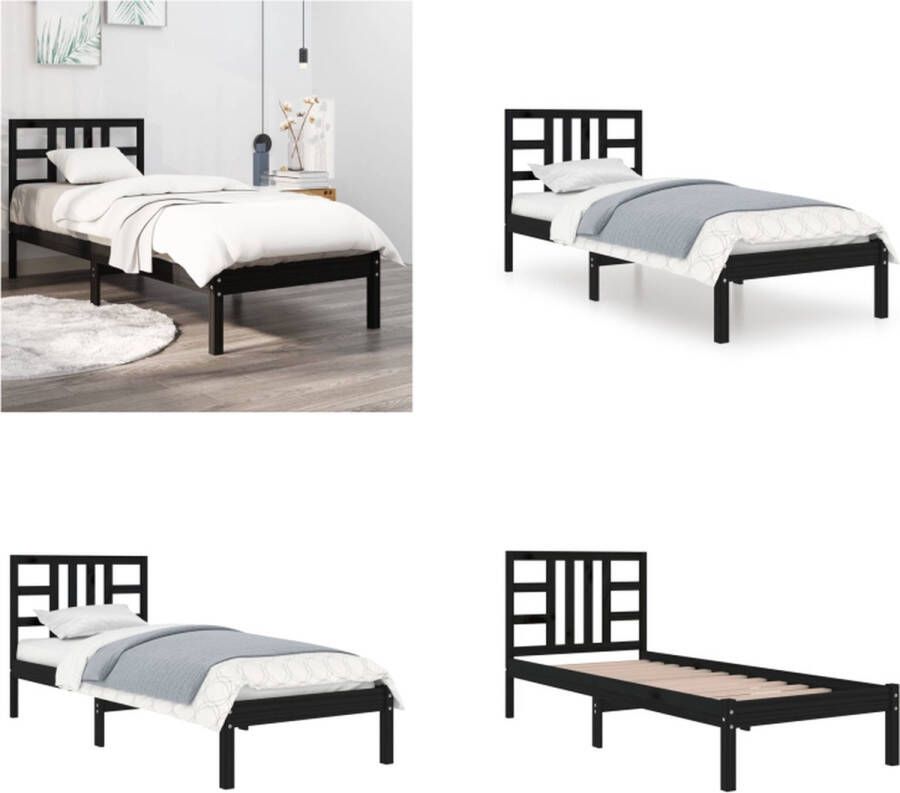 VidaXL Bedframe massief hout zwart 90x200 cm Bedframe Bedframes Eenpersoonsbed Bed