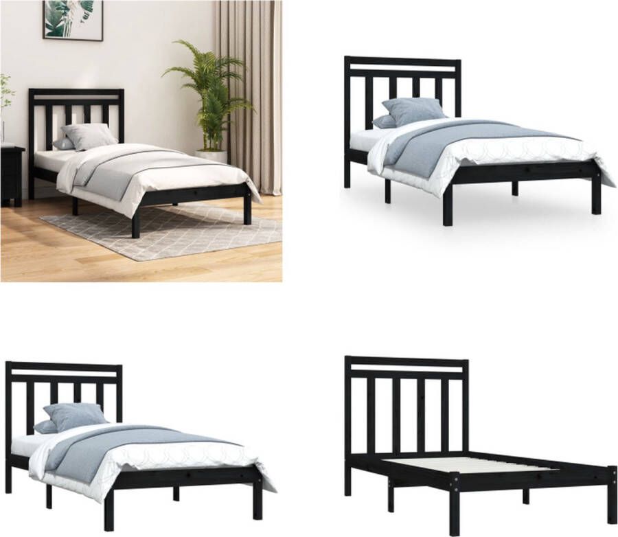 VidaXL Bedframe massief hout zwart 90x200 cm Bedframe Bedframes Eenpersoonsbed Bed
