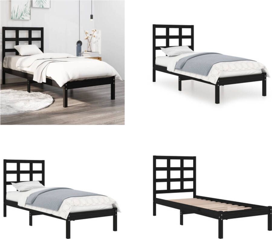 VidaXL Bedframe massief hout zwart 90x200 cm Bedframe Bedframes Eenpersoonsbed Bed