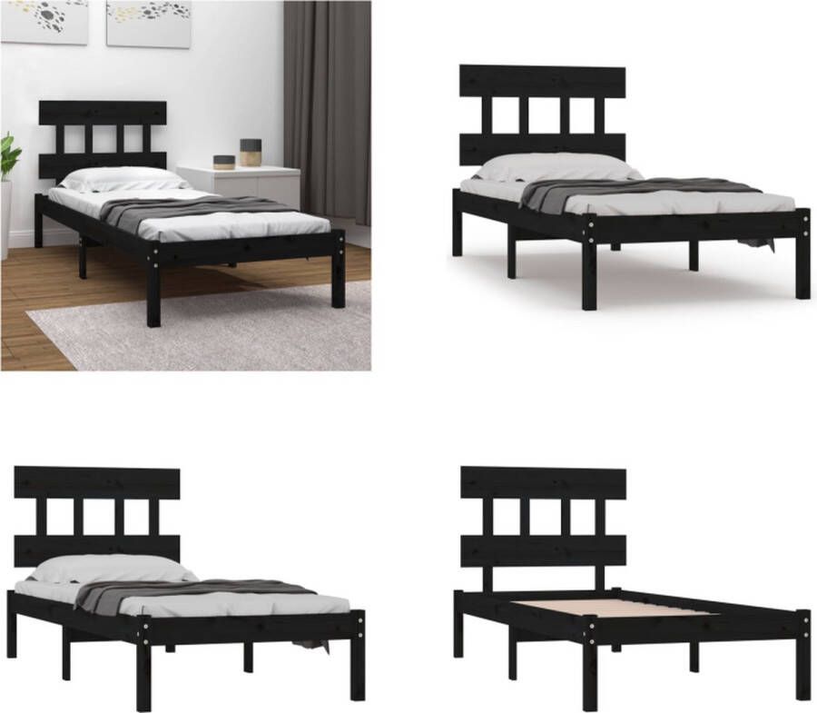 VidaXL Bedframe massief hout zwart 90x200 cm Bedframe Bedframes Eenpersoonsbed Bed
