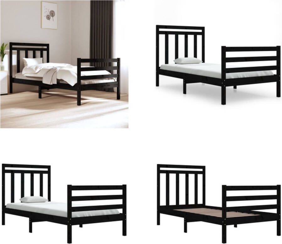 VidaXL Bedframe massief hout zwart 90x200 cm Bedframe Bedframes Eenpersoonsbed Bed