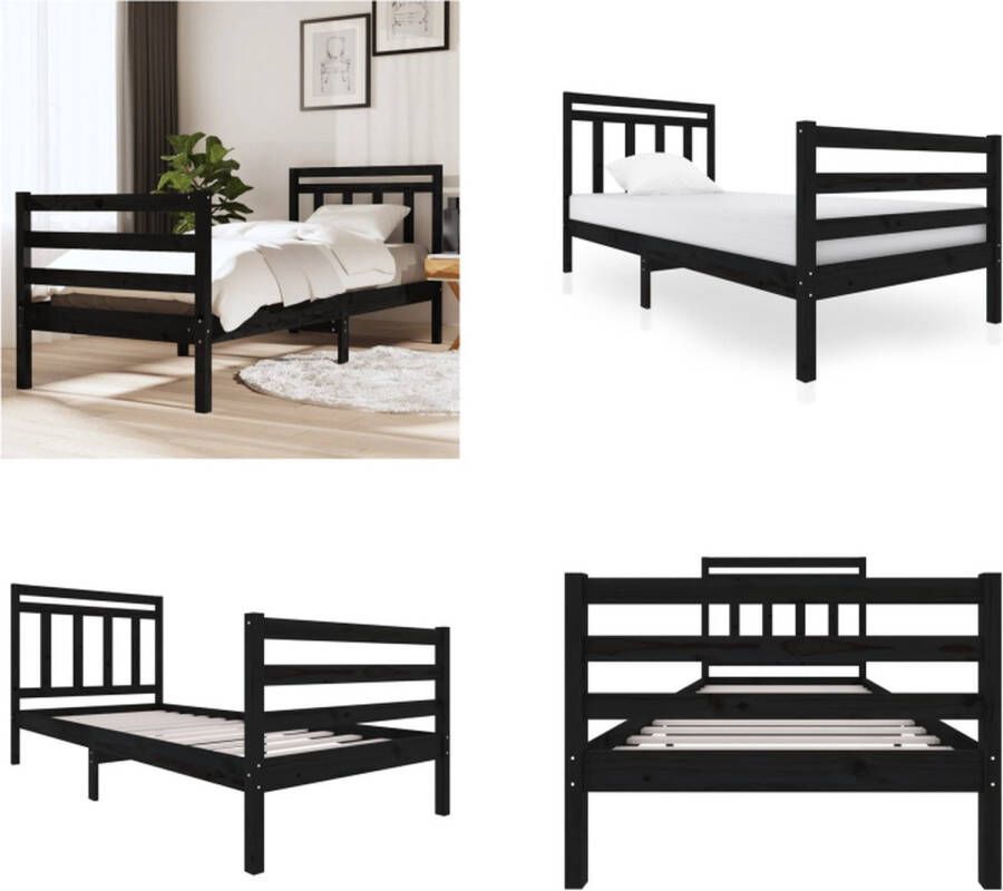 VidaXL Bedframe massief hout zwart 90x200 cm Bedframe Bedframes Eenpersoonsbed Bed