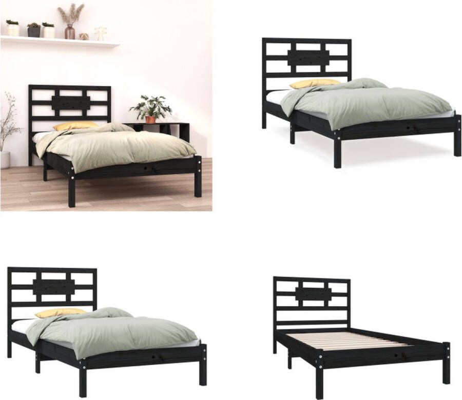 VidaXL Bedframe massief hout zwart 90x200 cm Bedframe Bedframes Eenpersoonsbed Bed