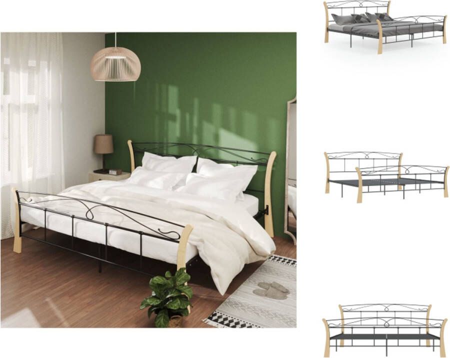 VidaXL Bedframe Massief metalen en eikenhouten constructie Tweepersoons 206 x 200 x 100 cm Zwart en lichthout Bed - Foto 4