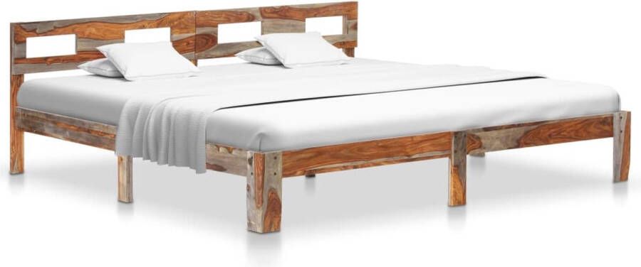 VidaXL Bedframe Hout & Staal 200x200 cm Grijs Massief Houten Bed Frame Sheeshamhouten Bed Tweepersoons Bed Grijs Bed Frame Modern Bed Frame Elegant Bed Frame King Size Bed - Foto 2