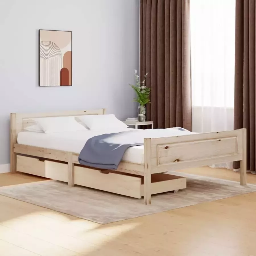 VidaXL Bedframe met 2 lades massief grenenhout 140x200 cm