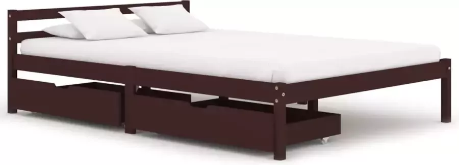 VidaXL Bedframe met 2 lades massief grenenhout donkerbruin 120x200 cm