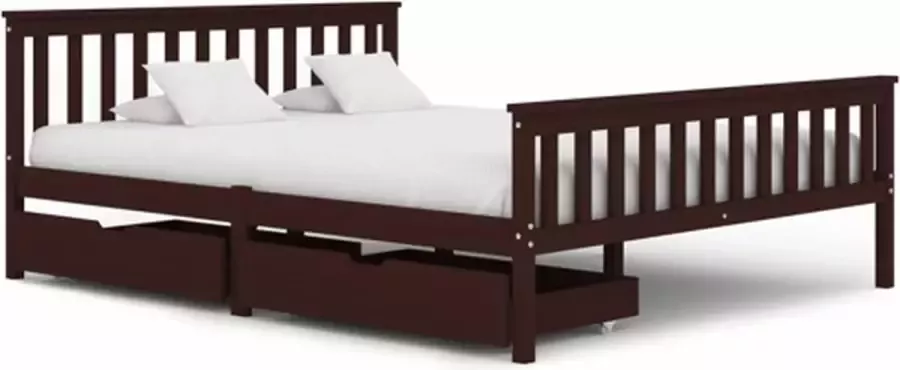 VIDAXL Bedframe met 2 lades massief grenenhout donkerbruin 160x200 cm