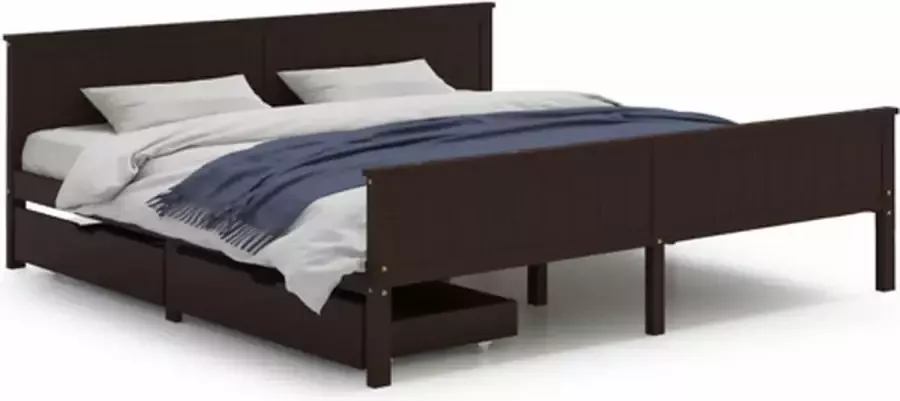 VidaXL Bedframe met 2 lades massief grenenhout donkerbruin 180x200 cm - Foto 2