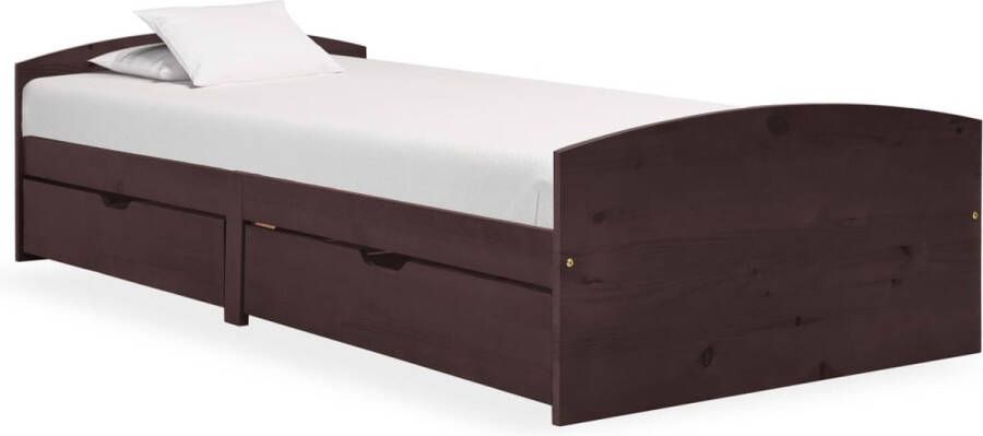 VidaXL Bedframe met 2 lades massief grenenhout donkerbruin 90x200 cm