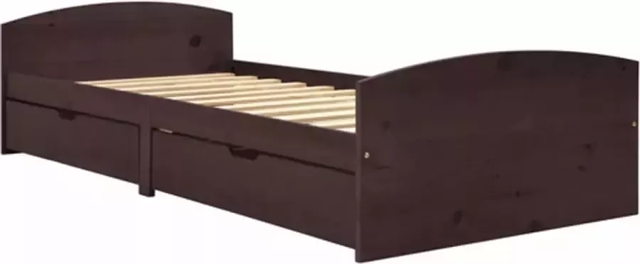 VidaXL Bedframe met 2 lades massief grenenhout donkerbruin 90x200 cm - Foto 2