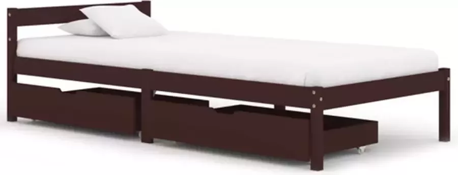 VidaXL Bedframe met 2 lades massief grenenhout donkerbruin 90x200 cm