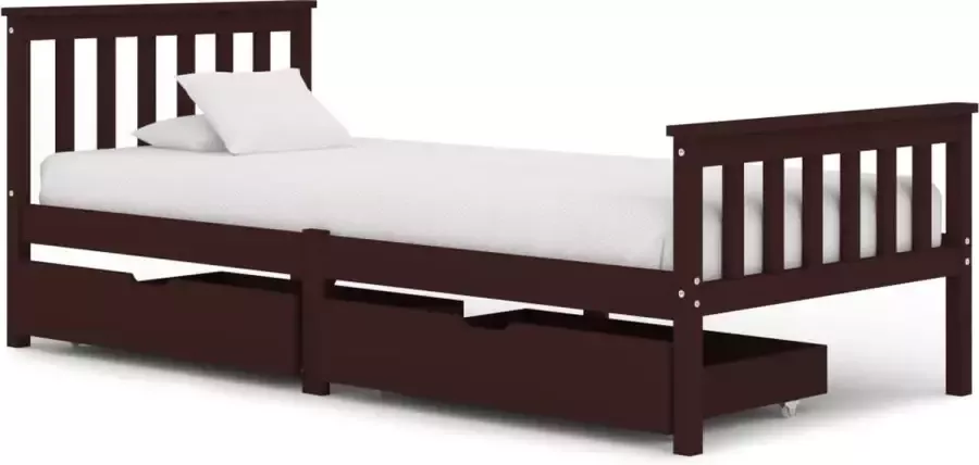 VidaXL Bedframe met 2 lades massief grenenhout donkerbruin 90x200 cm