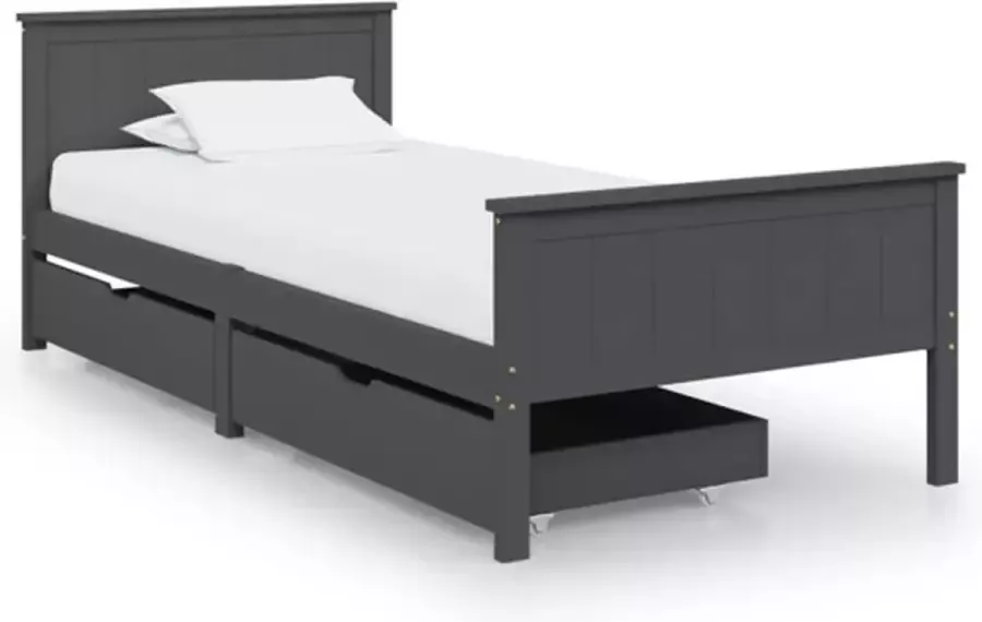 VidaXL Bedframe met 2 lades massief grenenhout donkergrijs 100x200 cm - Foto 2