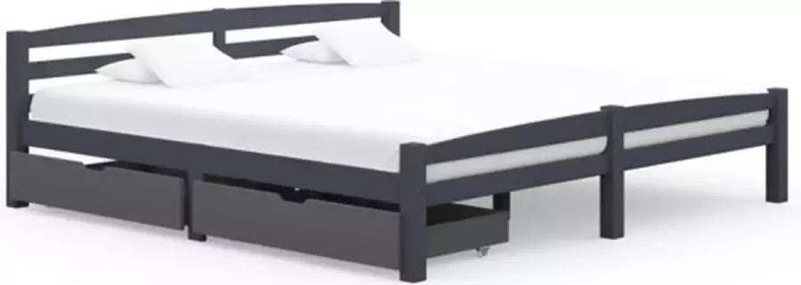 VidaXL Bedframe met 2 lades massief grenenhout donkergrijs 200x200 cm