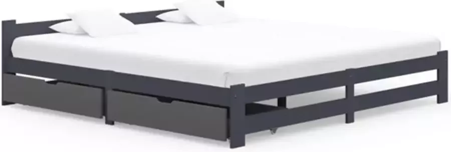 VidaXL Bedframe met 2 lades massief grenenhout donkergrijs 200x200 cm