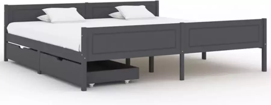 VidaXL Bedframe met 2 lades massief grenenhout donkergrijs 200x200 cm - Foto 2