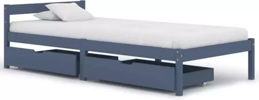 VidaXL Bedframe met 2 lades massief grenenhout grijs 90x200 cm - Foto 1