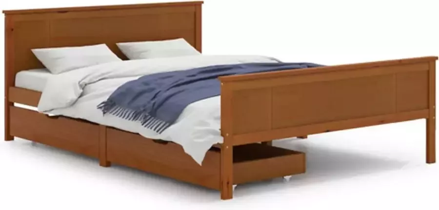 VIDAXL Bedframe met 2 lades massief grenenhout honingbruin 160x200 cm - Foto 2