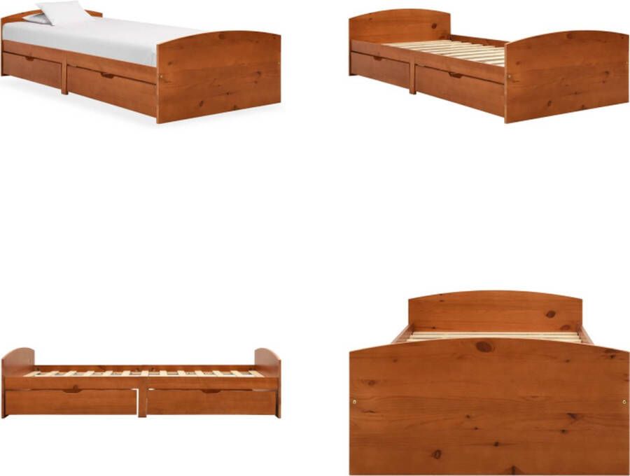 VidaXL Bedframe met 2 lades massief grenenhout honingbruin 90x200 cm Bedframe Bedframes Bed Bedbodem