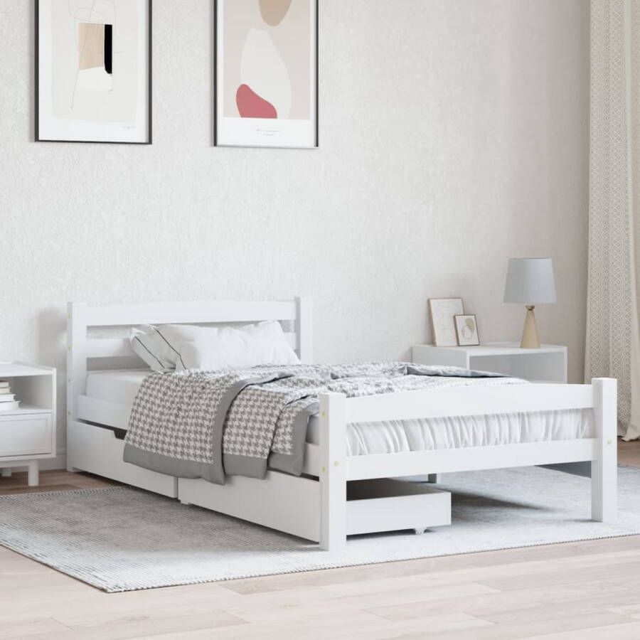 VidaXL -Bedframe-met-2-lades-massief-grenenhout-wit-100x200-cm - Foto 1