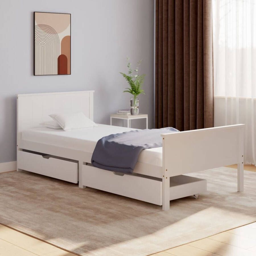 VidaXL -Bedframe-met-2-lades-massief-grenenhout-wit-100x200-cm