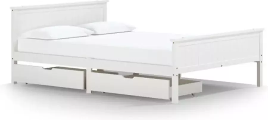 VIDAXL Bedframe met 2 lades massief grenenhout wit 140x200 cm - Foto 2