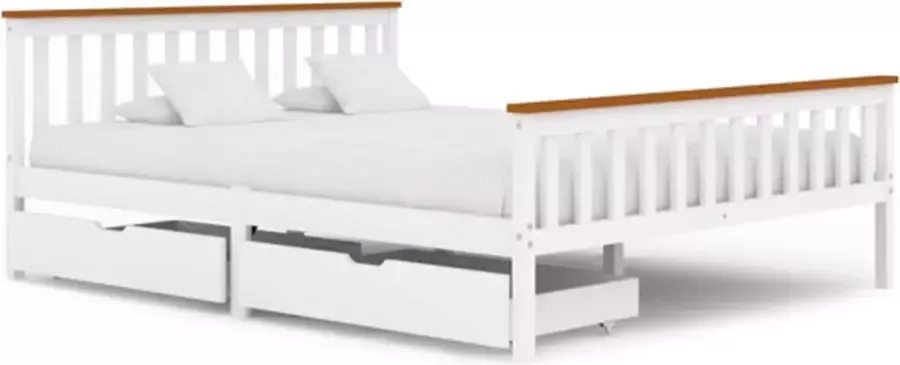 VidaXL -Bedframe-met-2-lades-massief-grenenhout-wit-160x200-cm