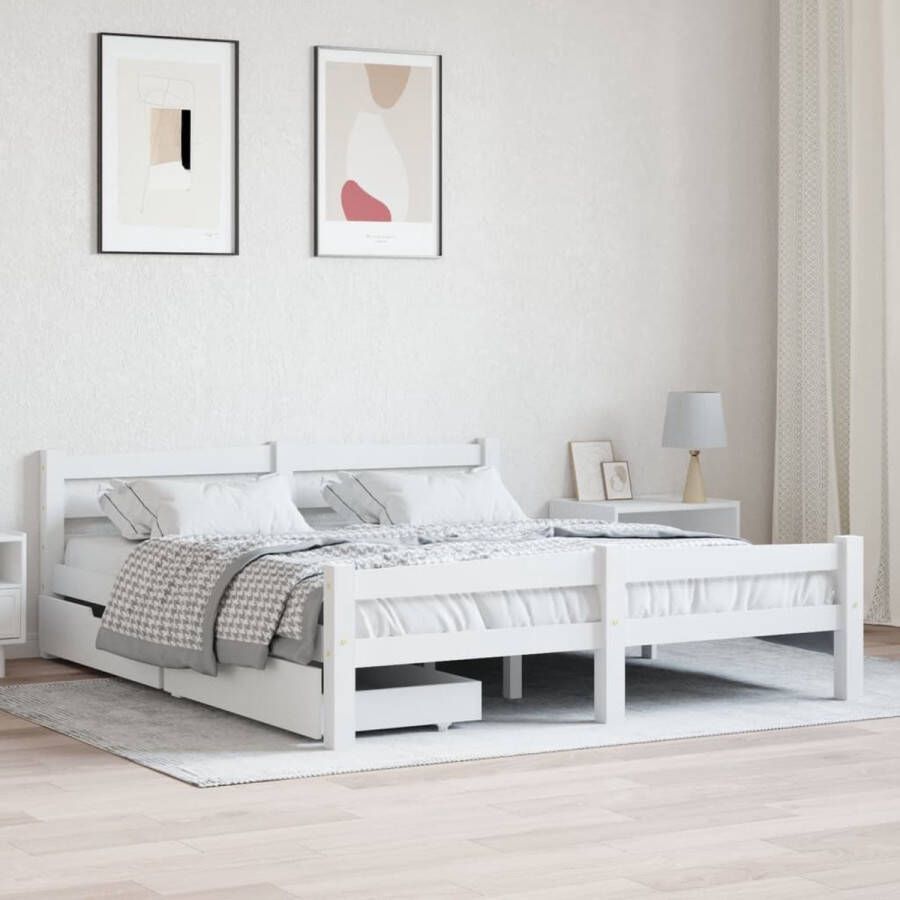 VidaXL -Bedframe-met-2-lades-massief-grenenhout-wit-160x200-cm - Foto 1