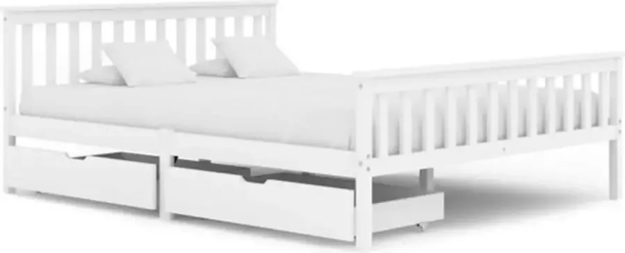 VidaXL -Bedframe-met-2-lades-massief-grenenhout-wit-160x200-cm
