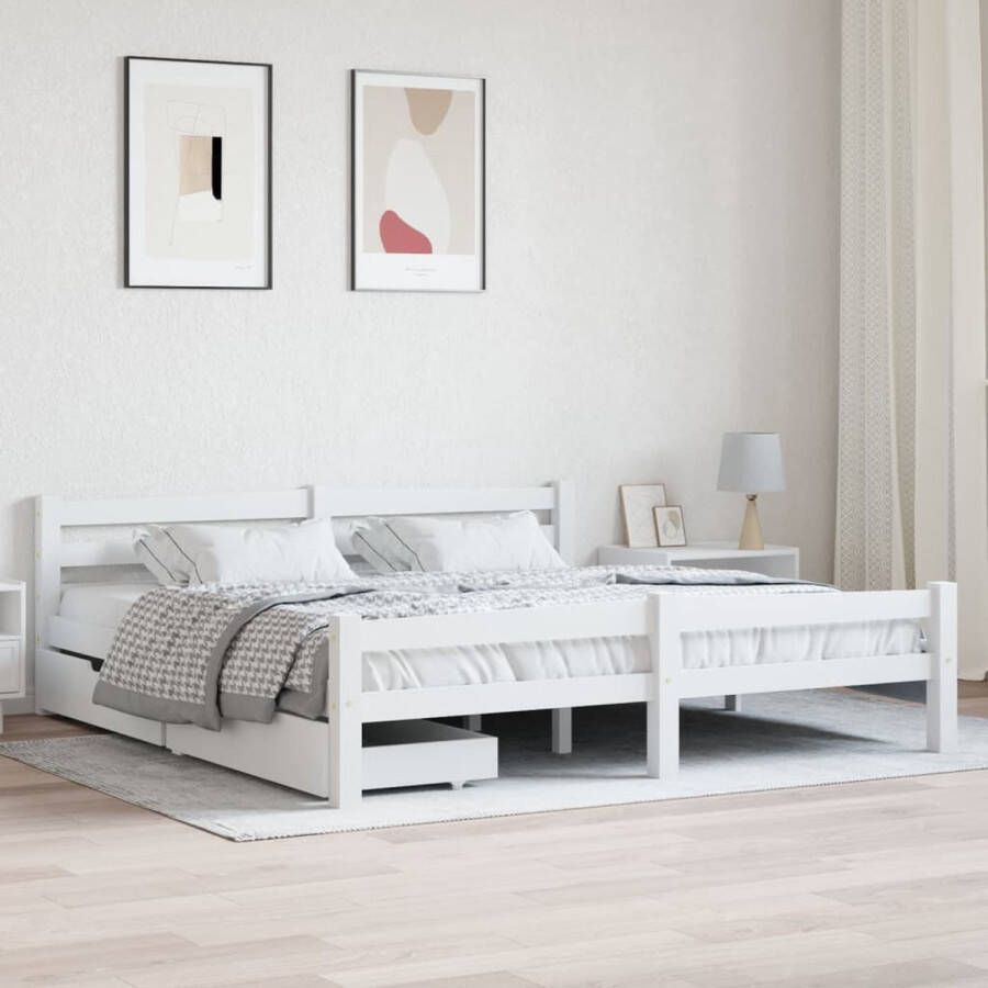 VidaXL -Bedframe-met-2-lades-massief-grenenhout-wit-180x200-cm - Foto 1