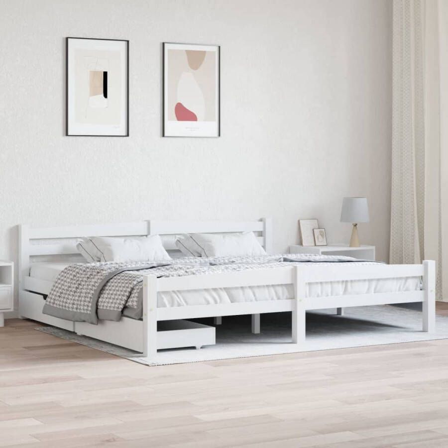 VidaXL -Bedframe-met-2-lades-massief-grenenhout-wit-200x200-cm