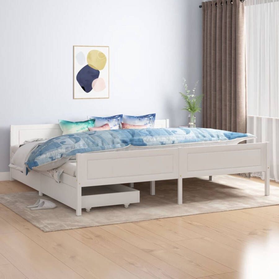 VidaXL -Bedframe-met-2-lades-massief-grenenhout-wit-200x200-cm