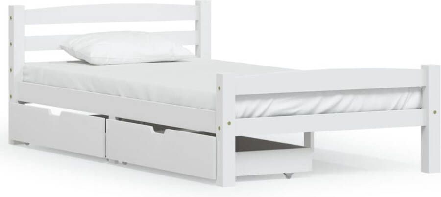 VidaXL -Bedframe-met-2-lades-massief-grenenhout-wit-90x200-cm - Foto 1