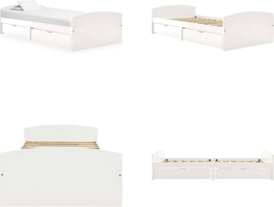VidaXL Bedframe met 2 lades massief grenenhout wit 90x200 cm Bedframe Bedframes Bed Bedbodem
