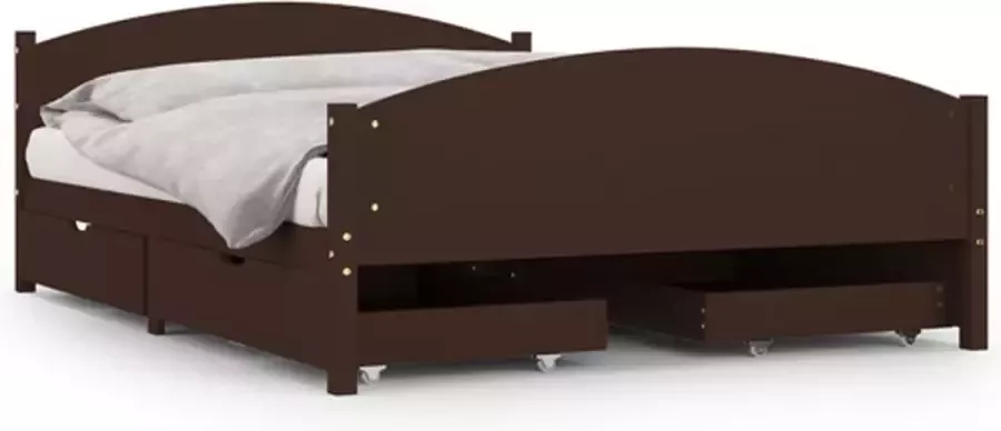 VidaXL Bedframe met 4 lades 140x200 cm massief grenenhout donkerbruin - Foto 2