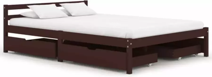 VIDAXL Bedframe met 4 lades massief grenenhout donkerbruin 140x200 cm - Foto 2