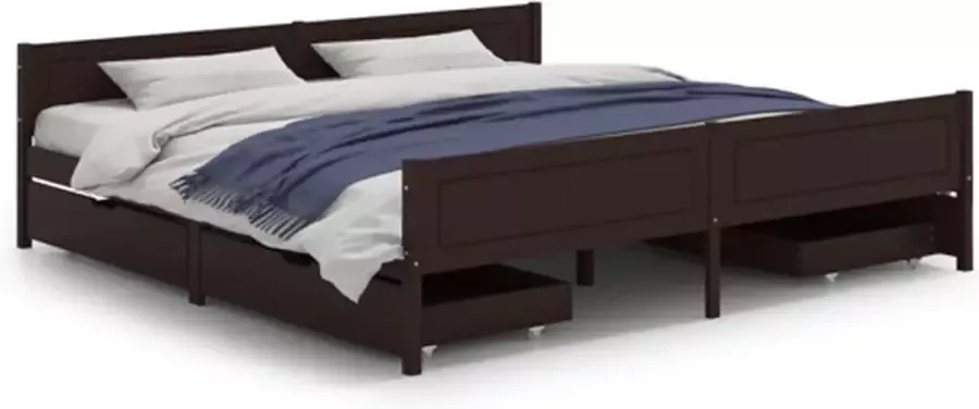 VidaXL Bedframe met 4 lades massief grenenhout donkerbruin 180x200 cm - Foto 2